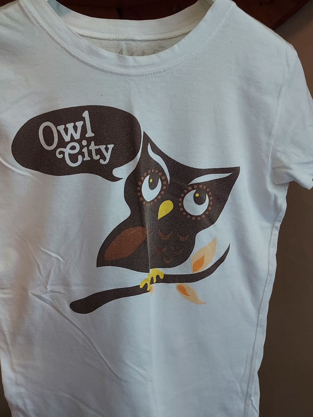 Owl City Band White Graphic Tee with Brown Owl Print